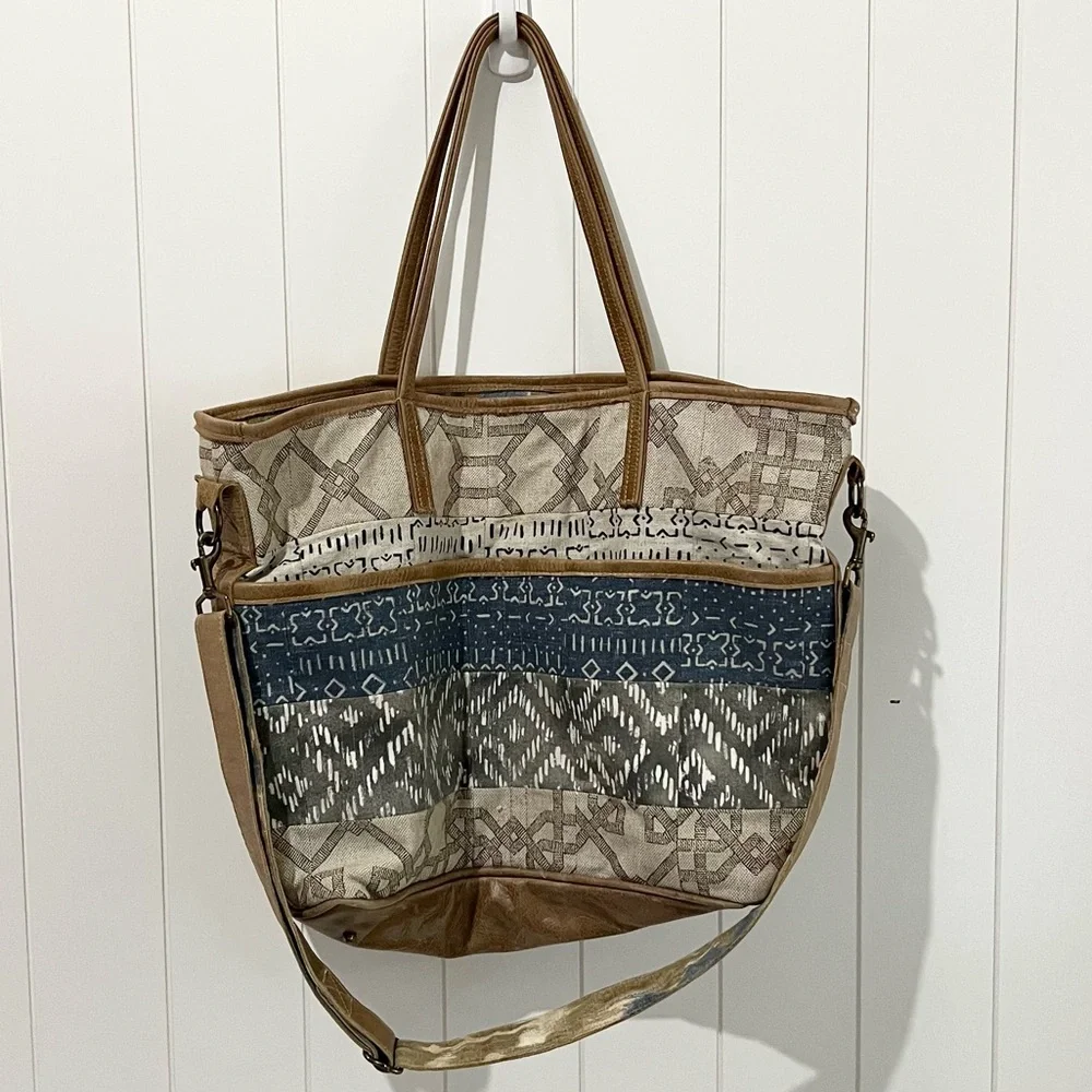 Southwestern Print Canvas Leather Diaper Bag Baby Bag
